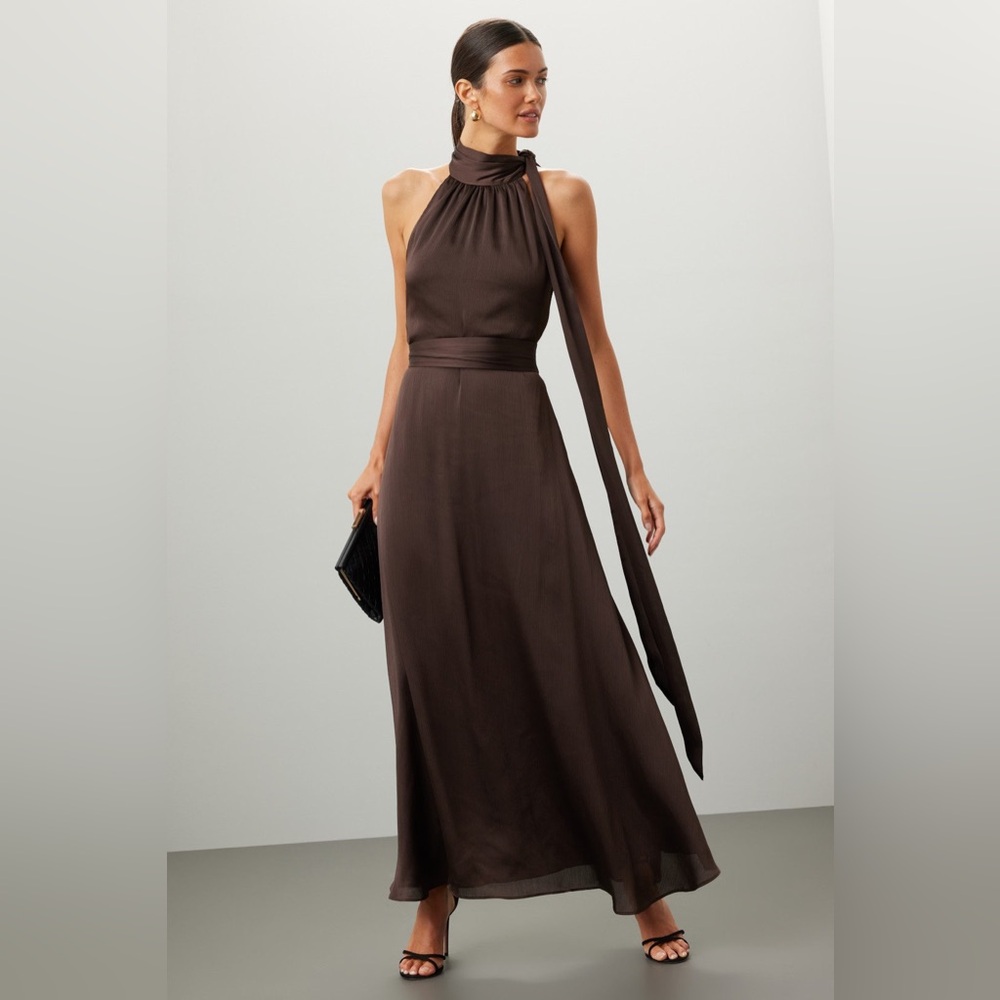 Sachin + Babi Kayla Gown (Elegant Halter Tie Neck Maxi Crinkle Dress size 6)